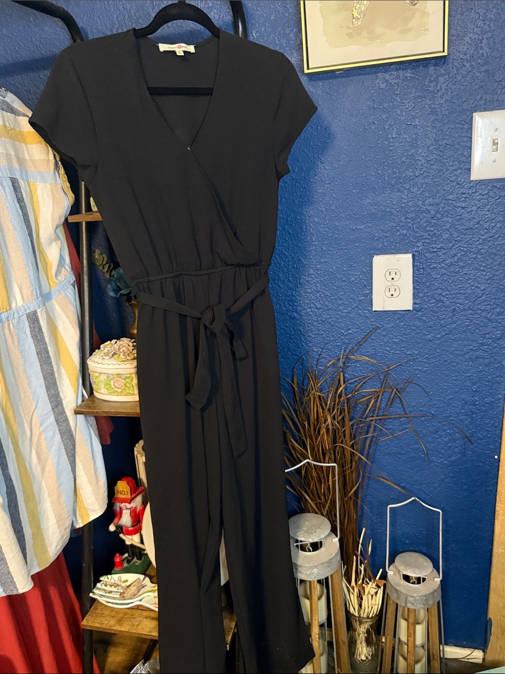 Black Wrap-Front Women's romper with Tie Waist